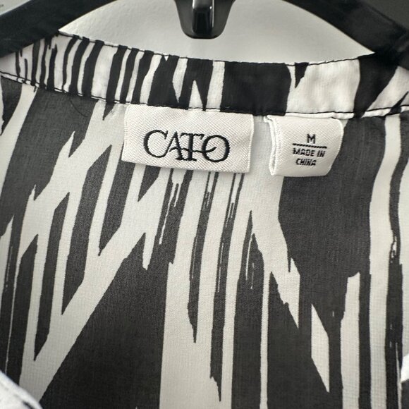Cato Womens Black & White Abstract Print Sheer Tunic Top With Ruched Sleeves & A - Picture 5 of 7